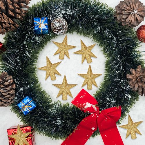 Christmas Tree Topper, 2.36" Gold Glitter Tree Topper, 3D Xmas Shatter-Proof Mini Bethlehem Tree Star Decorations, Waterproof Star Topper Decor for Holiday Home Outdoor Ornament