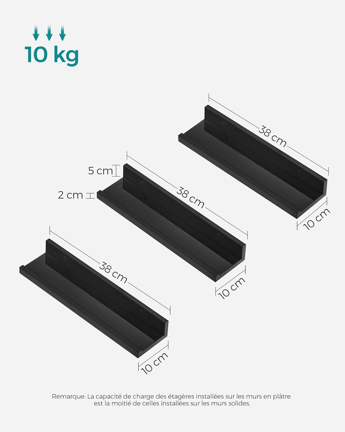 SONGMICS Floating Shelves - Set of 3 Stylish 15-Inch Wall Shelves for Home Decor | Black
