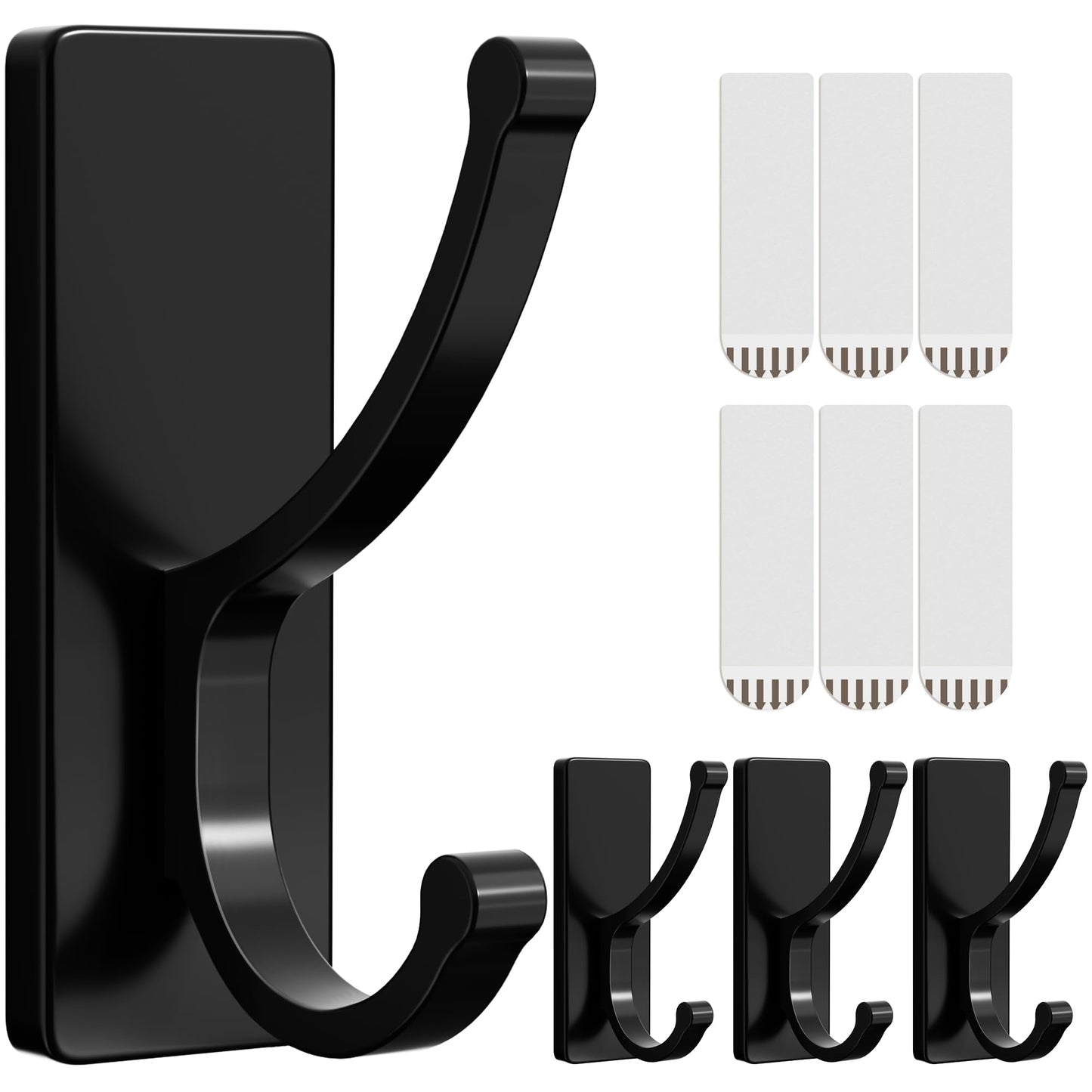 pickpiff Adhesive Wall Hooks with Strip - No Residue, Easy to Remove, Strong Heavy Duty Sticky Towel Hook, 4 Pack Black
