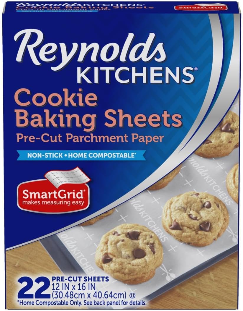 Reynolds Kitchens Cookie Baking Sheets - Pre-Cut Parchment Paper for Easy Cleanup | 12" x 16", 22 Count