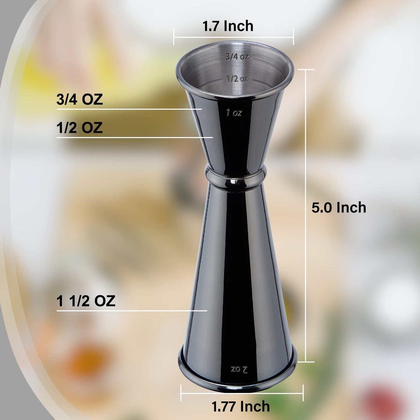 Jigger for Bartending, Briout Double Cocktail Jigger Japanese Premium 304 Food Grade Stainless Steel Jigger 2 OZ 1 OZ with Measurements Inside, Black