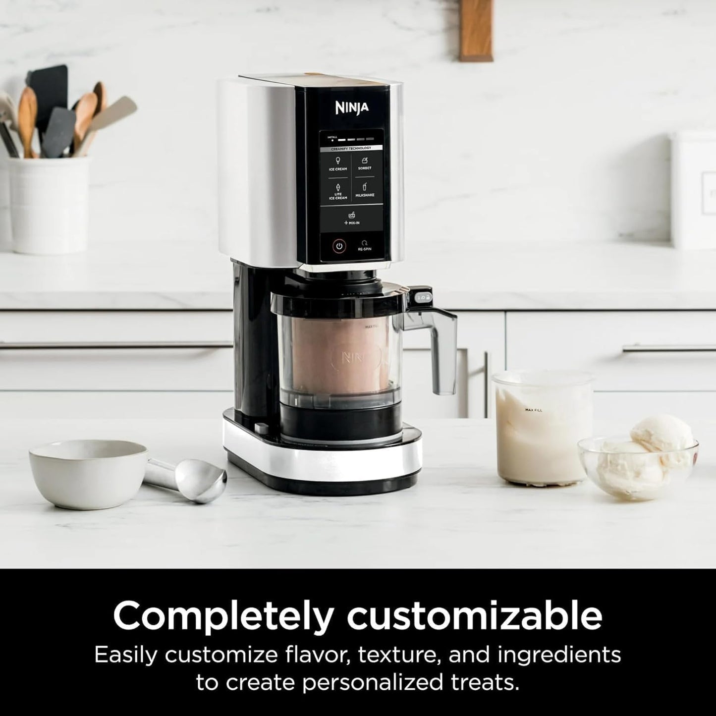 Ninja CREAMi Ice Cream Maker - 5 One-Touch Programs | Includes 2 Pints & Lids - White NC300