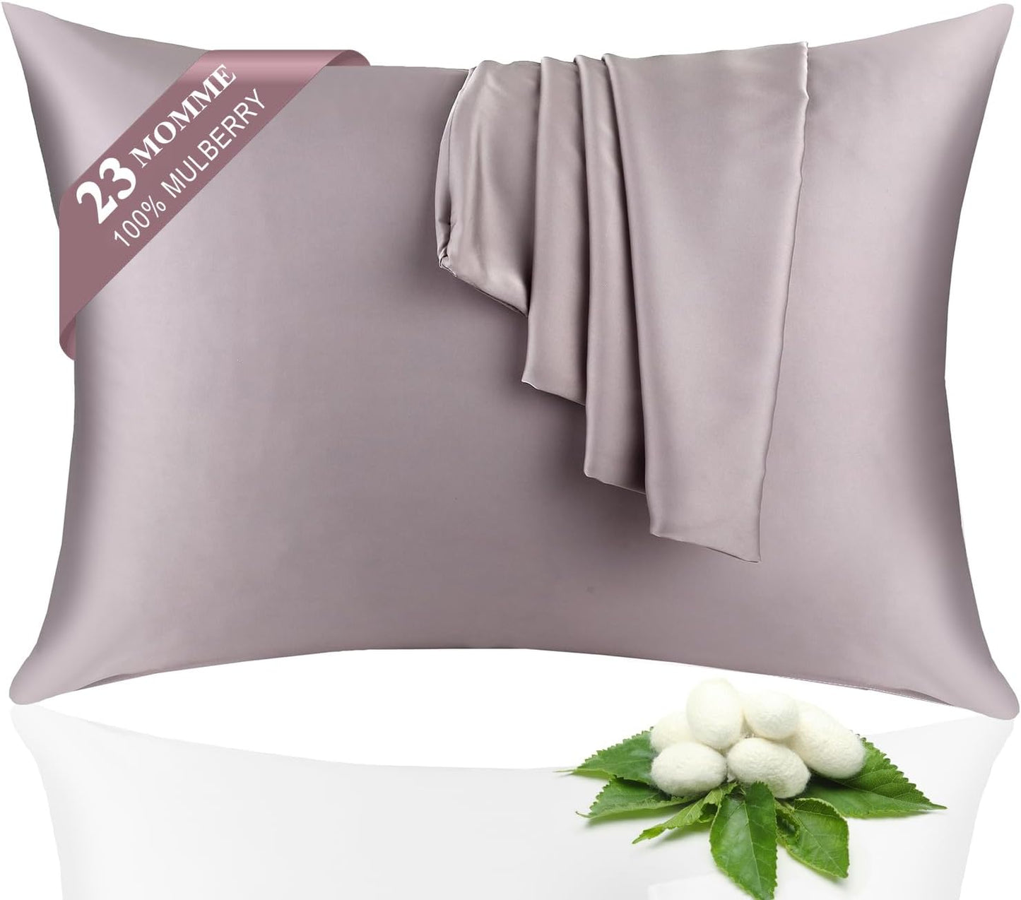 Skiennix 100% Silk Pillowcase Set - 23 Momme Grade 6A+ Mulberry Silk for Hair & Skin | Gray, Standard 20×26