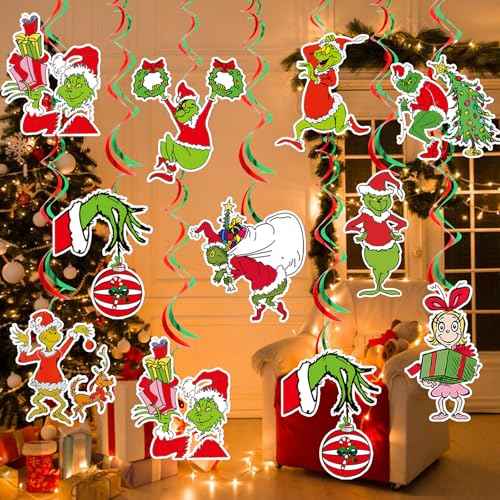 Christmas Party Decorations Green Monster Hanging Swirls Whoville Christmas Decorations Merry Christmas Decorations Christmas Party Supplies Friendsmas Party Decorations