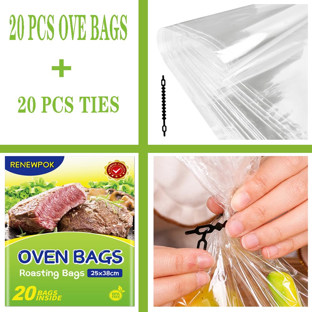 Roasting Bags for Oven with Ties for Roasting Chicken, Meat & Fish Multi Purpose Cooking Bags (20PCS, 11 * 15 Inch)
