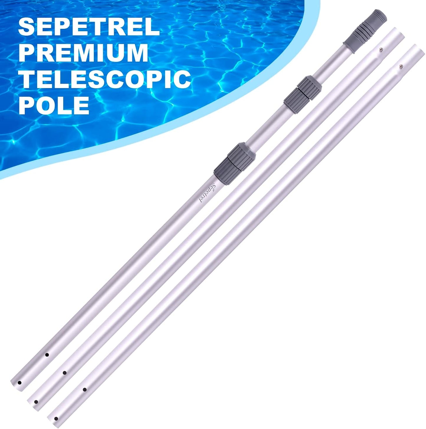 Sepetrel Pool Pole - 15-Foot Professional Telescoping Cleaning Pole for Skimmer Net & Vacuum Head