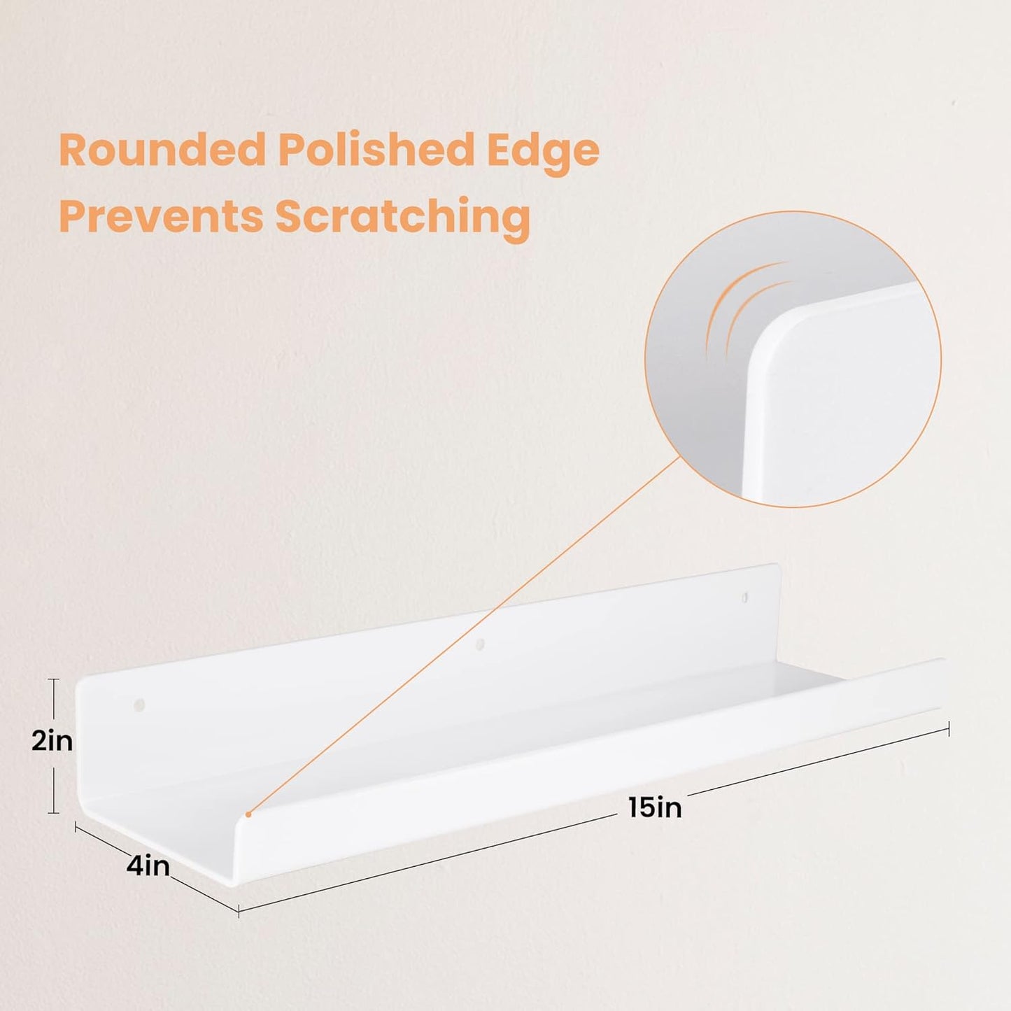 Upsimples Acrylic Wall Shelves - 15" Floating Display Shelf for Perfume & Books | White, 2 Pack