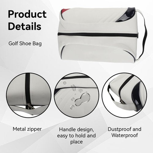 Golf Shoe Bag for Men & Women, PU Leather Travel Shoes Carrier Bag, Dustproof and Lightweight Outdoor Golf Accessories Storage for Sport Shoes, Socks, Tees & Balls(White)