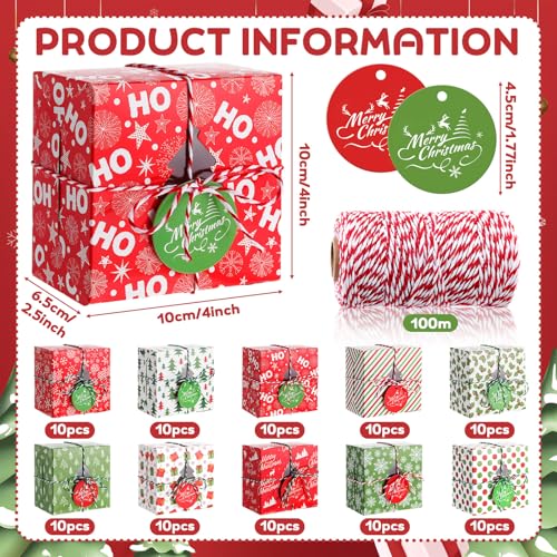 Glenmal 100 Christmas Bakery Cookie Cupcake Gift Boxes with Windows & Labels