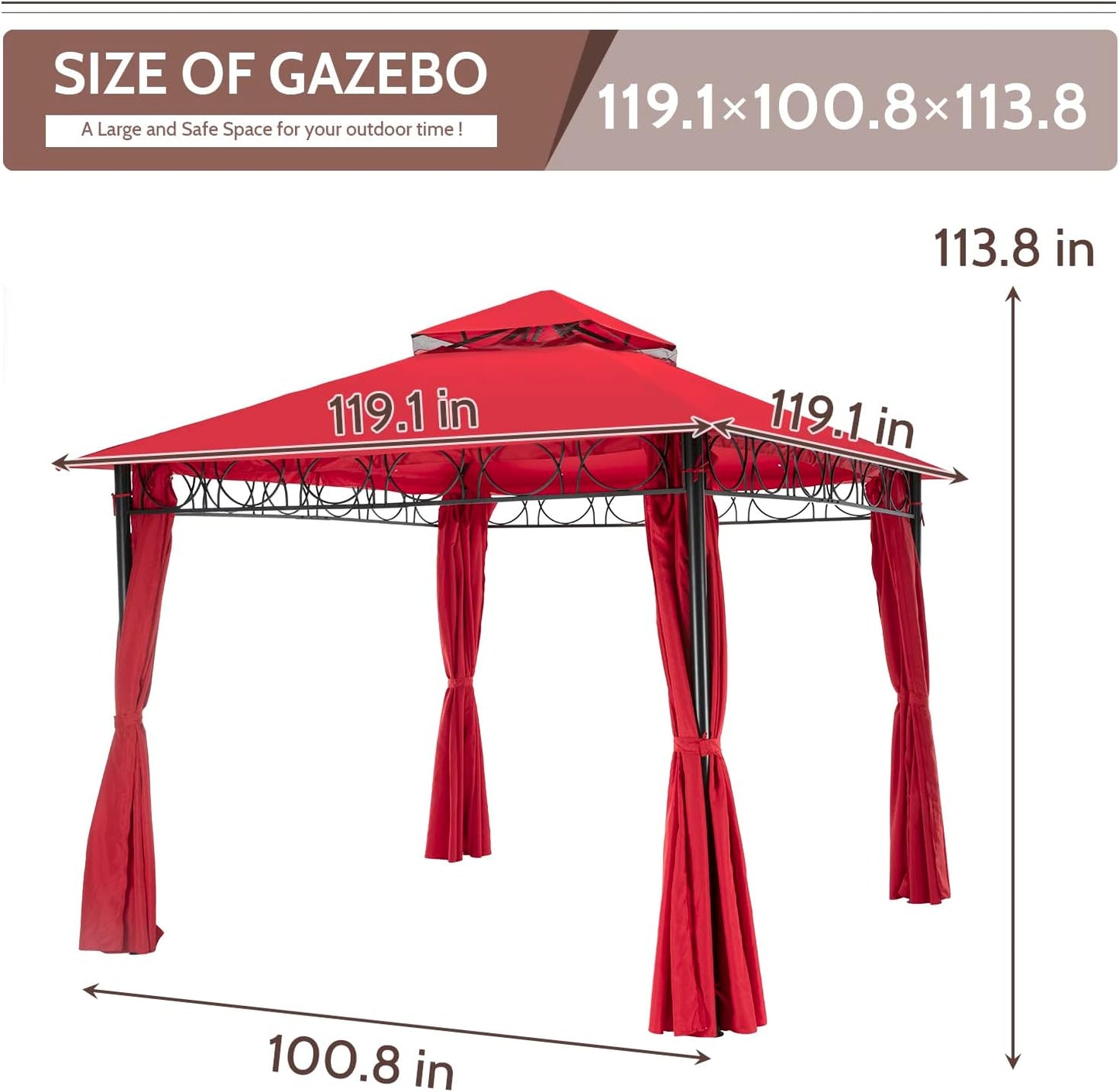 Skiennix Outdoor Canopy Tent - UV Protection Gazebo with 4 Sidewalls | 10'x10', Red