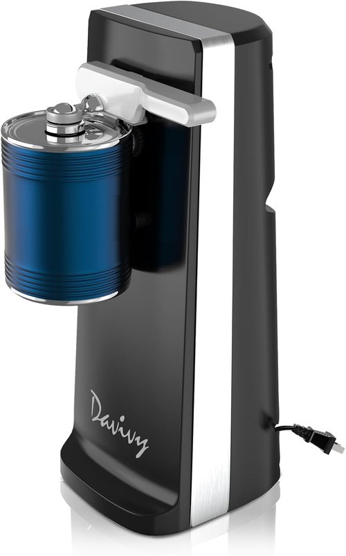 Davivy Electric Can Opener - One Touch Lid Opener with Removable Stainless Steel Cutter | 3-in-1 Design (Black)