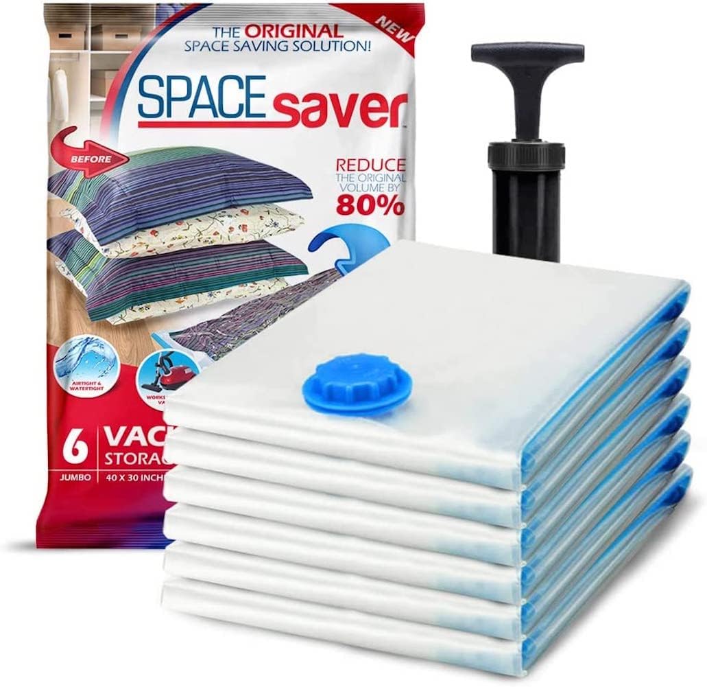 Skiennix Jumbo Vacuum Storage Bags - Space-Saving Compression Bags for Comforters & Blankets | 6 Pack with Hand Pump