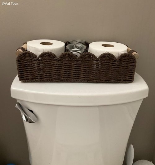 CubesLand Woven Paper Rope Storage Basket - Scalloped Edge Design for Organizing | Brown with Wood Handle