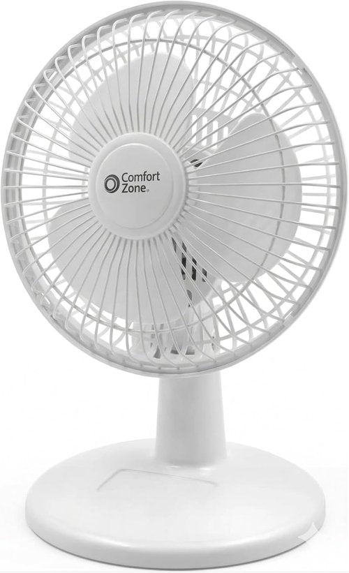 Comfort Zone CZ6D 6" Quiet Portable Desk Fan - 2-Speed Adjustable Clip Fan in White