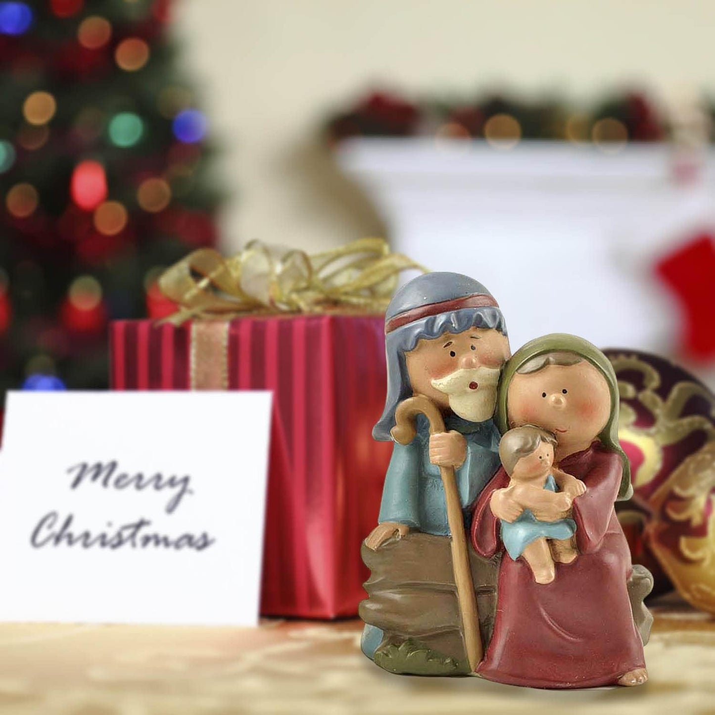 Miniature Holy Family Nativity Figurine - 2.56 Inch Tabletop Christmas Decoration