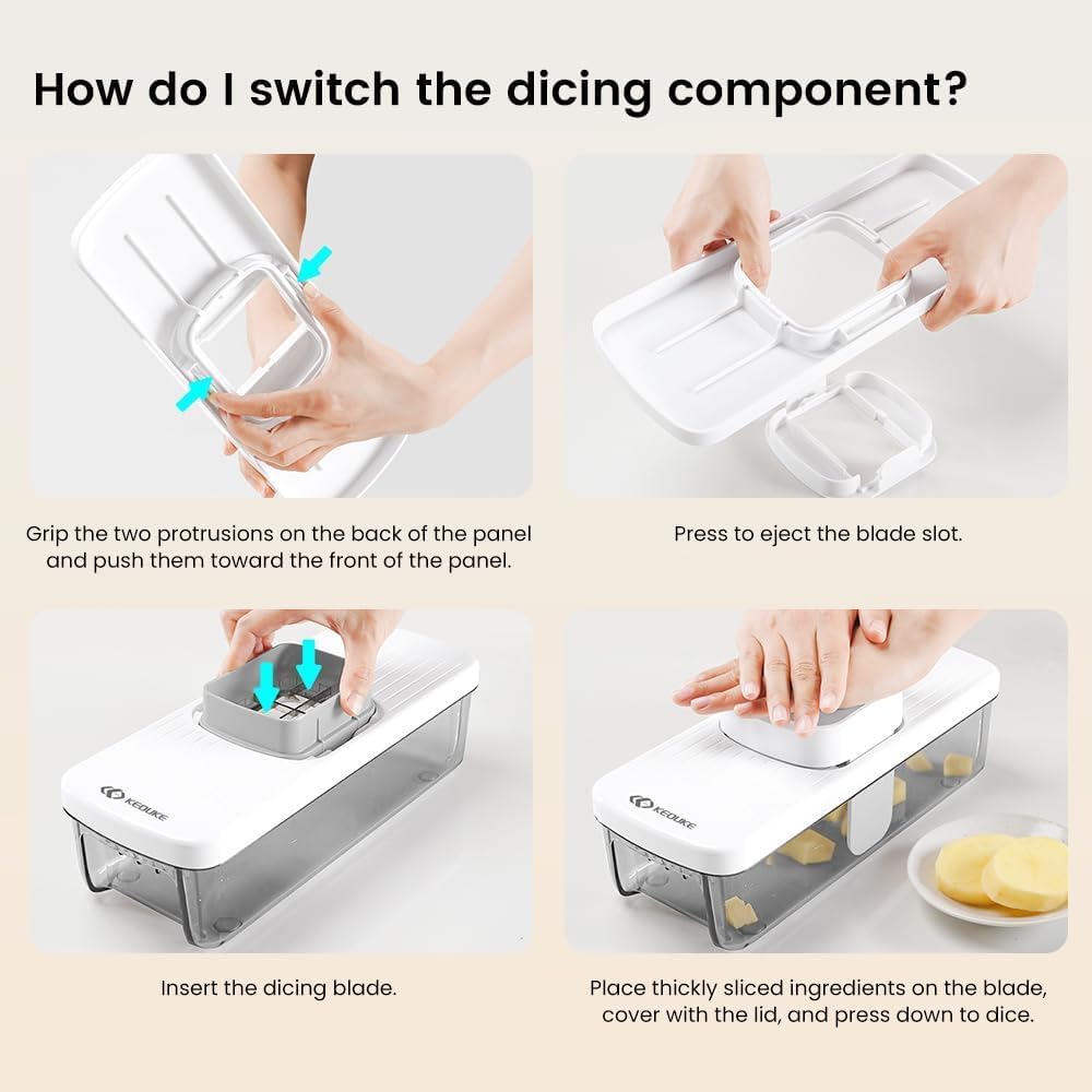 KEOUKE 8-in-1 Vertical Vegetable Chopper - Safe Mandoline Slicer with Container & Hand Guard for Easy Food Prep