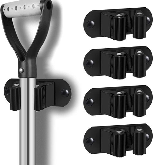 HYRIXDIRECT Heavy Duty Mop and Broom Holder - Wall Mounted Stainless Steel Organizer | Black