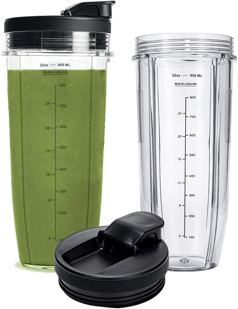 Ninja 32oz Replacement Cups - Compatible with Nutri BN401, BN800, Upgraded Sip & Seal Lids | 2 Pack