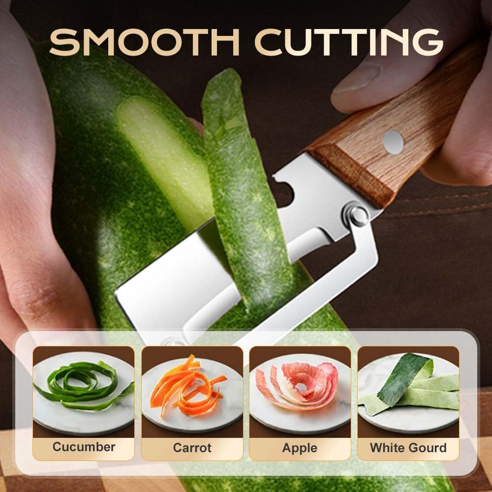 Skiennix Multi-Functional Vegetable Peeler - 2026 Stainless Steel with Wooden Handle & Bottle Opener | Ideal Kitchen Tool for Fruits & Veggies