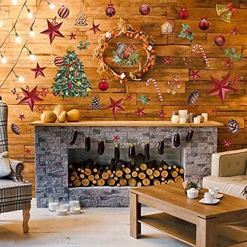 4 Sheets Christmas Wall Stickers Decals Removable Merry Christmas Window Walls Cling Tree Art Sticker Xmas Decoration