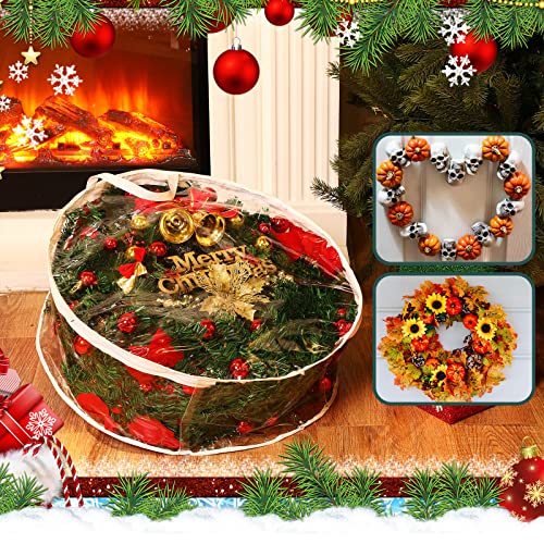 Zhengmy 10 Pcs 24 Inch Christmas Wreath Storage Bags - Clear Plastic Wreath Containers
