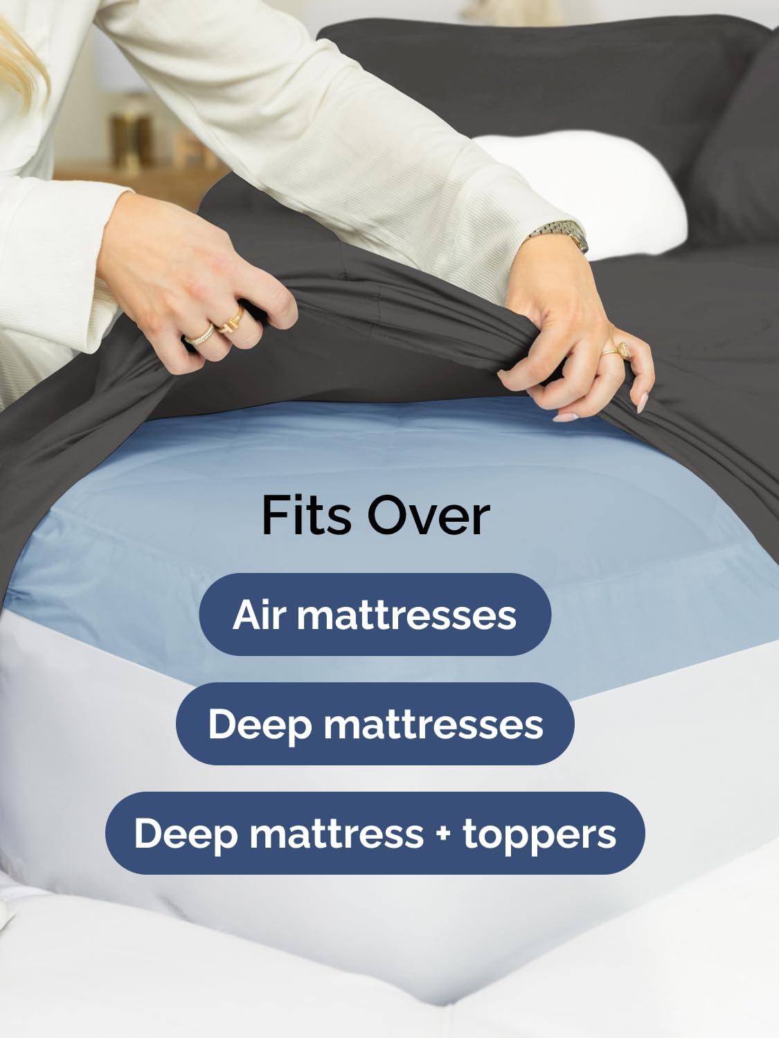 Skiennix Extra Deep Queen Sheet Set | 6-Piece Breathable Cooling Bedding - Soft, Wrinkle-Free Charcoal