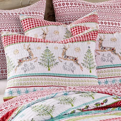 Levtex Home Merry & Bright Reversible Full/Queen Christmas Quilt - Deer & Trees, Microfiber