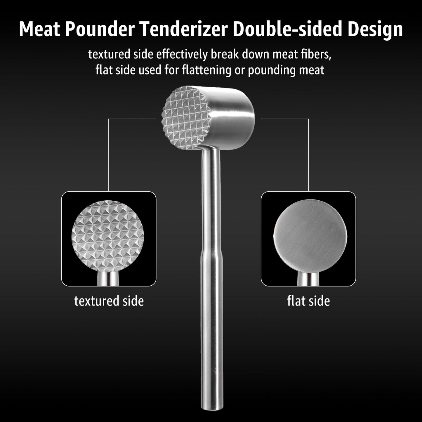 Stainless-Steel Meat Tenderizer Mallet - Meat Tenderizer Tool for Pounder Chicken, Beef, Steak, Pork, Dual-Sided with Ergonomic Handle, Dishwasher Safe