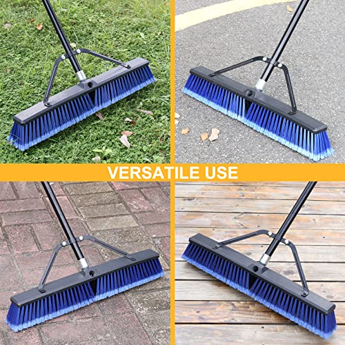 24-Inch Heavy Duty Outdoor Push Broom 2-Pack for Deck Garage Driveway Cleaning — Blue, Ergonomic Handle