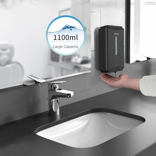 AIKE Automatic Soap Dispenser Commercial Wall Mounted Liquid Dispenser Matte Black Finish 1100ml Large Capacity