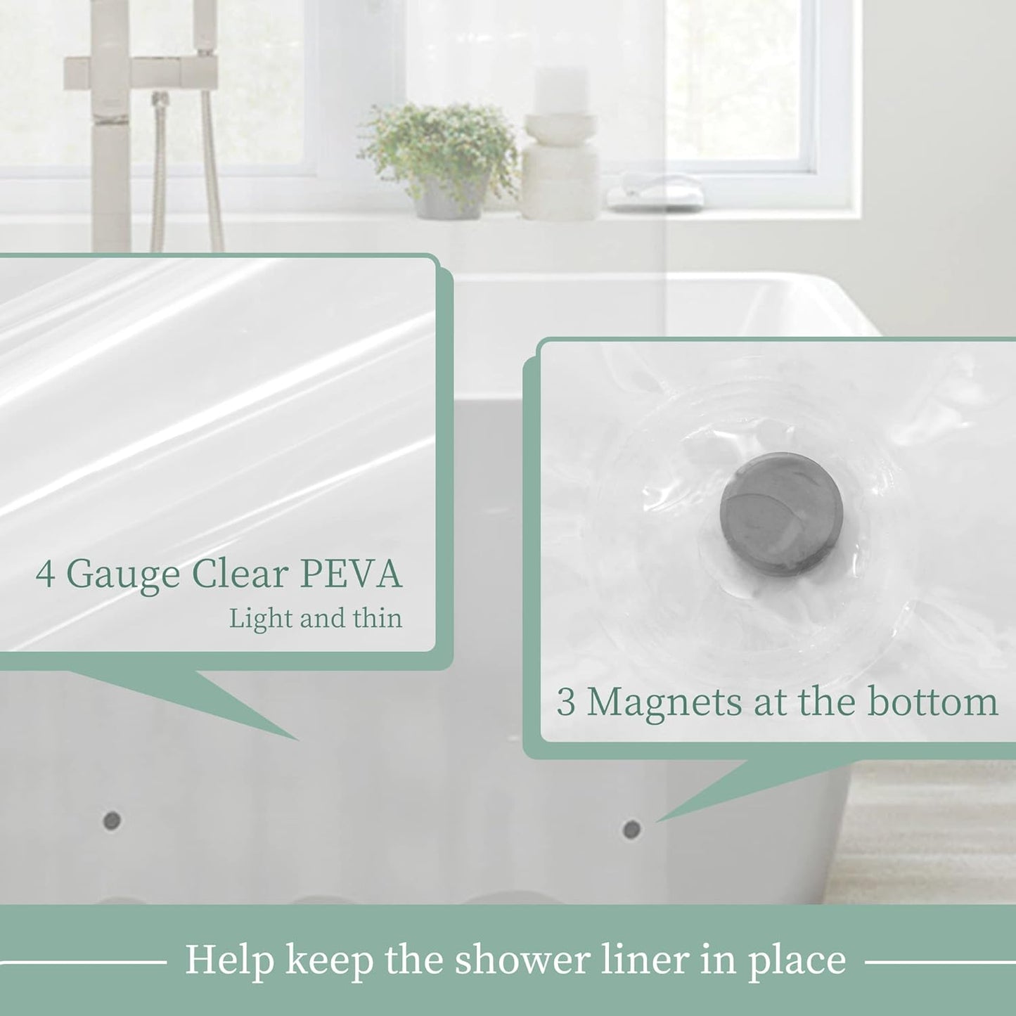 Mrs. Awesome Clear Shower Curtain Liner - 72x72 Premium Waterproof Plastic with 3 Magnets