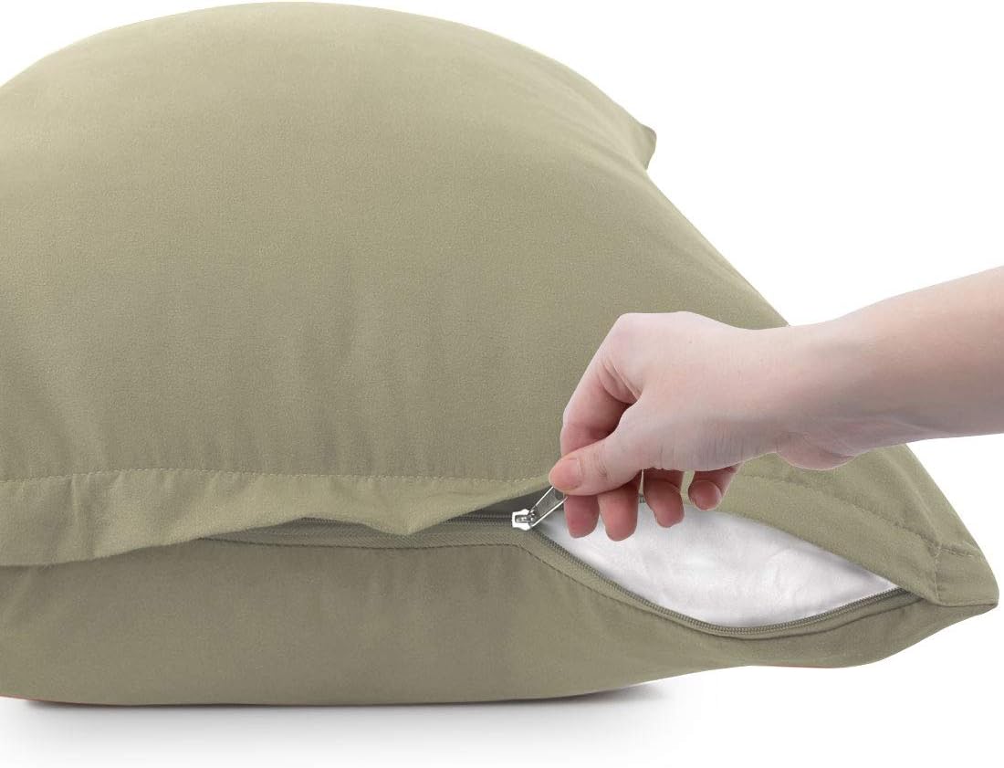 PiccoCasa Zippered Pillowcases - Soft 100% Brushed Microfiber Polyester | Set of 2 Standard (20"x26") Khaki