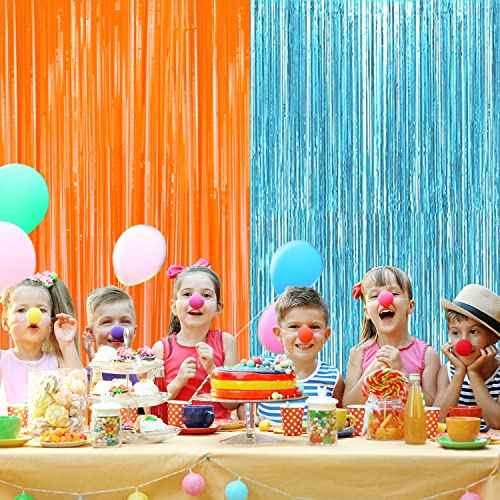 2 Pack Blue Orange Foil Metallic Fringe Curtains for Party Decorations Blue Orange Curtain Backdrop Streamer for Birthday Party Dart War Party Supplies Party Decors, 3.25ft x 6.5ft x 2pcs