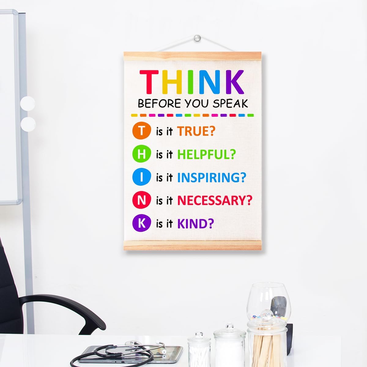 Think Before You Speak Poster - Therapy Counseling Office Wall Decor | 16x12in Mental Health Art