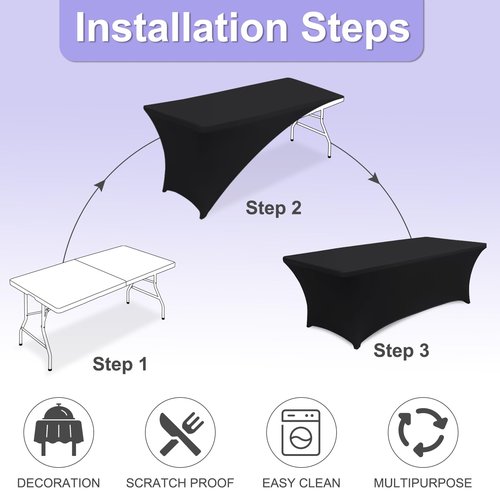 ABCCANOPY 6 FT Black Spandex Table Cover Stretch Fitted Wrinkle Resistant Tablecloth Reuse for Rectangular Folding Table Patry Event Wedding Banquet Protector