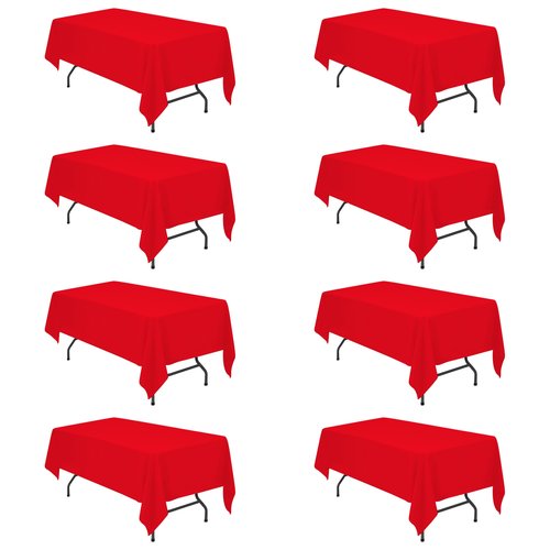 BRILLMAX 8 Pack Red Tablecloths 60 x 102 Inch for 6ft Rectangle Tables - 150 GSM Polyester Fabric, 15" Standard Drop, Water, Stain & Wrinkle Resistant Cloth Cover for Wedding Banquet Dining Buffet
