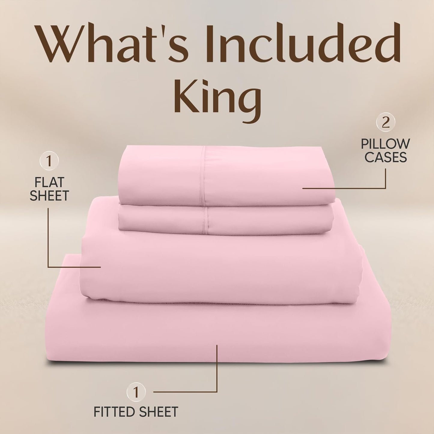 Utopia Bedding King Size Sheet Set - Soft, Breathable Microfiber, 4-Piece in Crystal Pink | Oeko Tex Certified