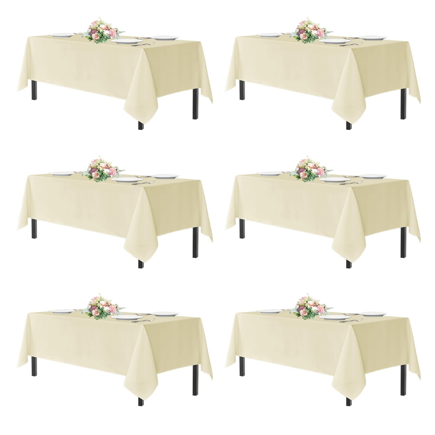 sancua Beige Tablecloths for 6 Foot Rectangle Tables, 6 Pack - 60x102 Inch - Washable Fabric Cloth Table Cloth for Wedding, Party, Birthday, Banquet, Reusable Polyester Table Covers