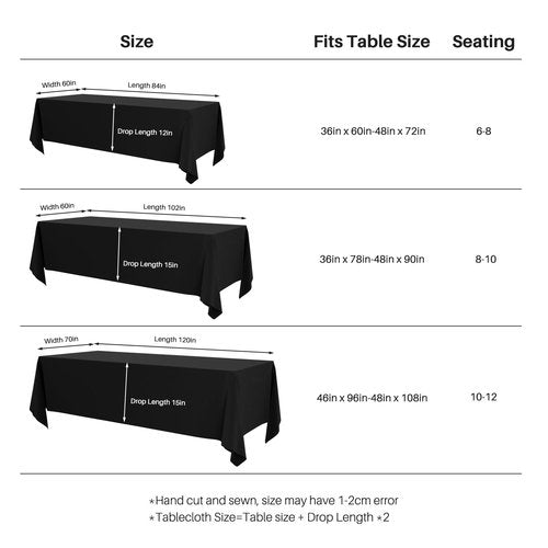 IVAPUPU 2 Pcs Black Table Cloth for Rectangle Table - 60 x 102 Inch Tablecloths Rectangular Cloths Waterproof Washable Wrinkle Resistant for 6 FT Tables Wedding Cocktail Party