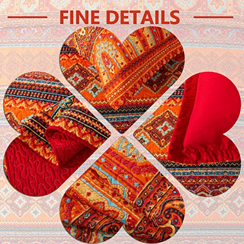 VAPUTAR Boho Striped Red/Orange King Quilt Bedding Set 98x106 inches