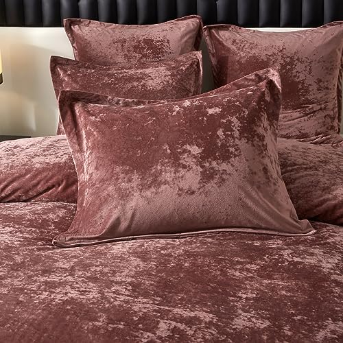 Ivellow Queen Size Blush Pink Crushed Velvet Comforter Set - 5 Pieces Bedding