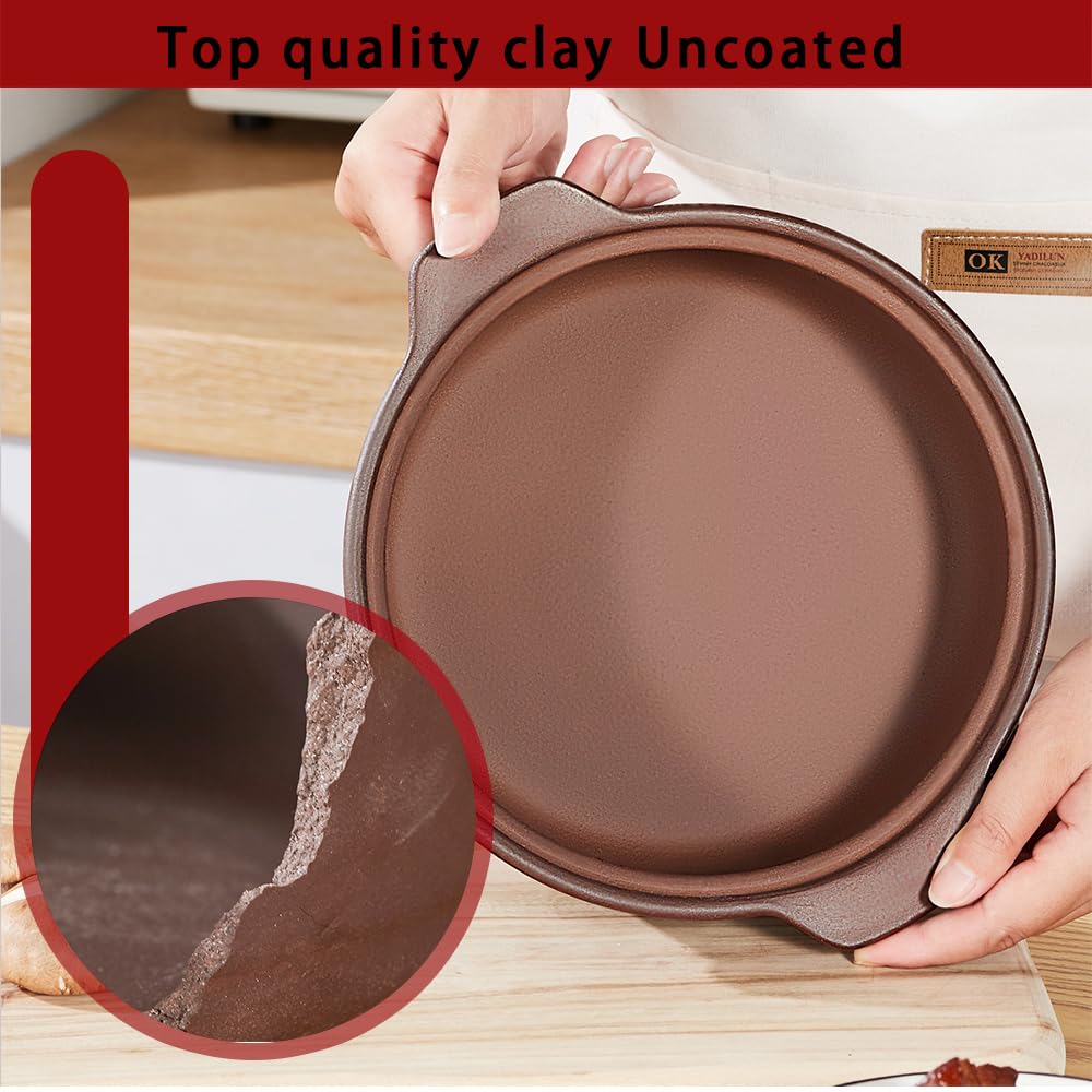 Natural Terracotta Casserole with Lids Clay Pots for Cooking, Unglazed Earthenware Rice Pots (T4-3.6QT)