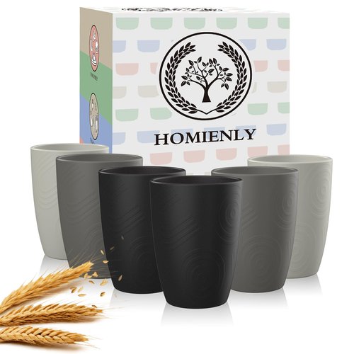 Homienly Glasses Drinking Set 12 OZ Wheat Straw cups- Reusable Drinking Vessel,Dishwasher Safe Cups for Kitchen-Grey Stone
