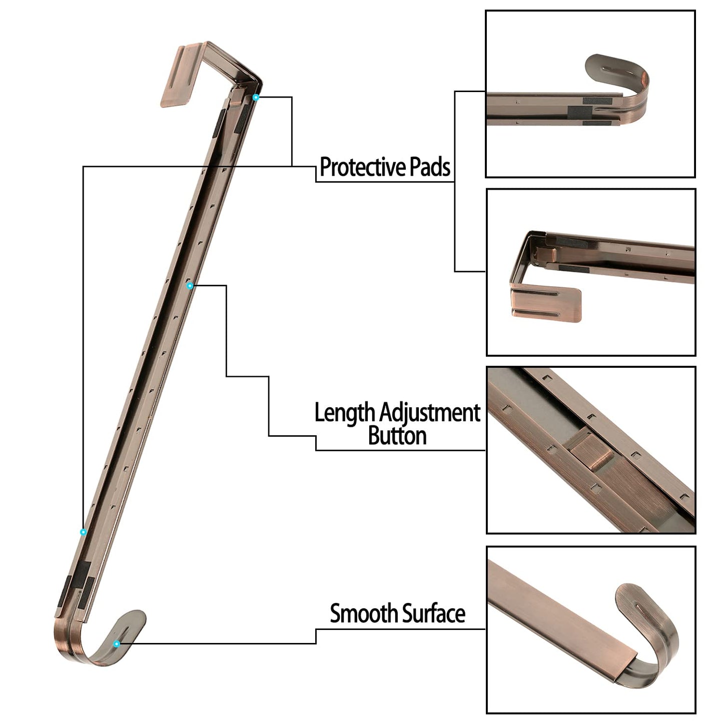Sattiyrch Adjustable Wreath Hanger, Over The Door Wreath Hook from 15-25 Inch, Holds up to 20 lbs, Brushed Copper
