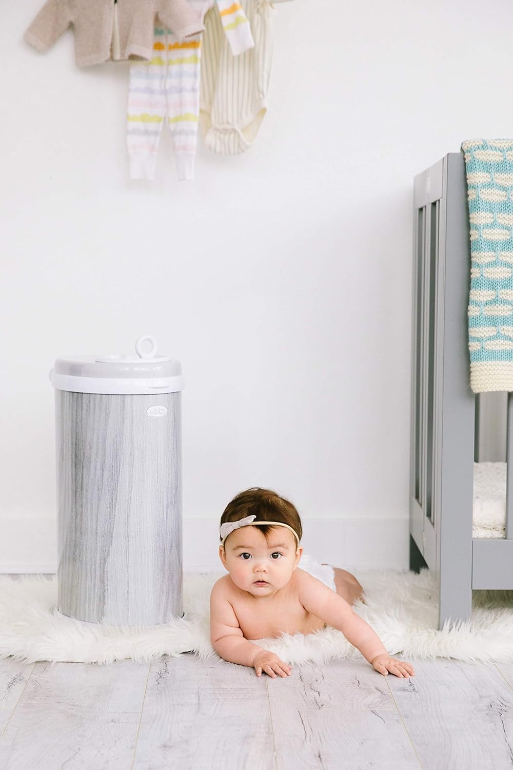 Ubbi Steel Diaper Pail - Odor Locking Design, No Special Bags Needed | Award-Winning Woodgrain Finish