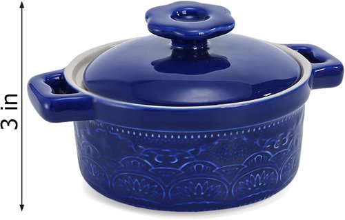 Hacaroa Mini Cocotte Set - 8 Oz Ceramic Ramekins with Lids & Handles | Individual Baking Dishes in 6 Colors