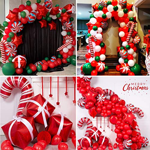 Christmas Balloon Garland Kit with Red White Candy Balloons, Gift Box & Stars