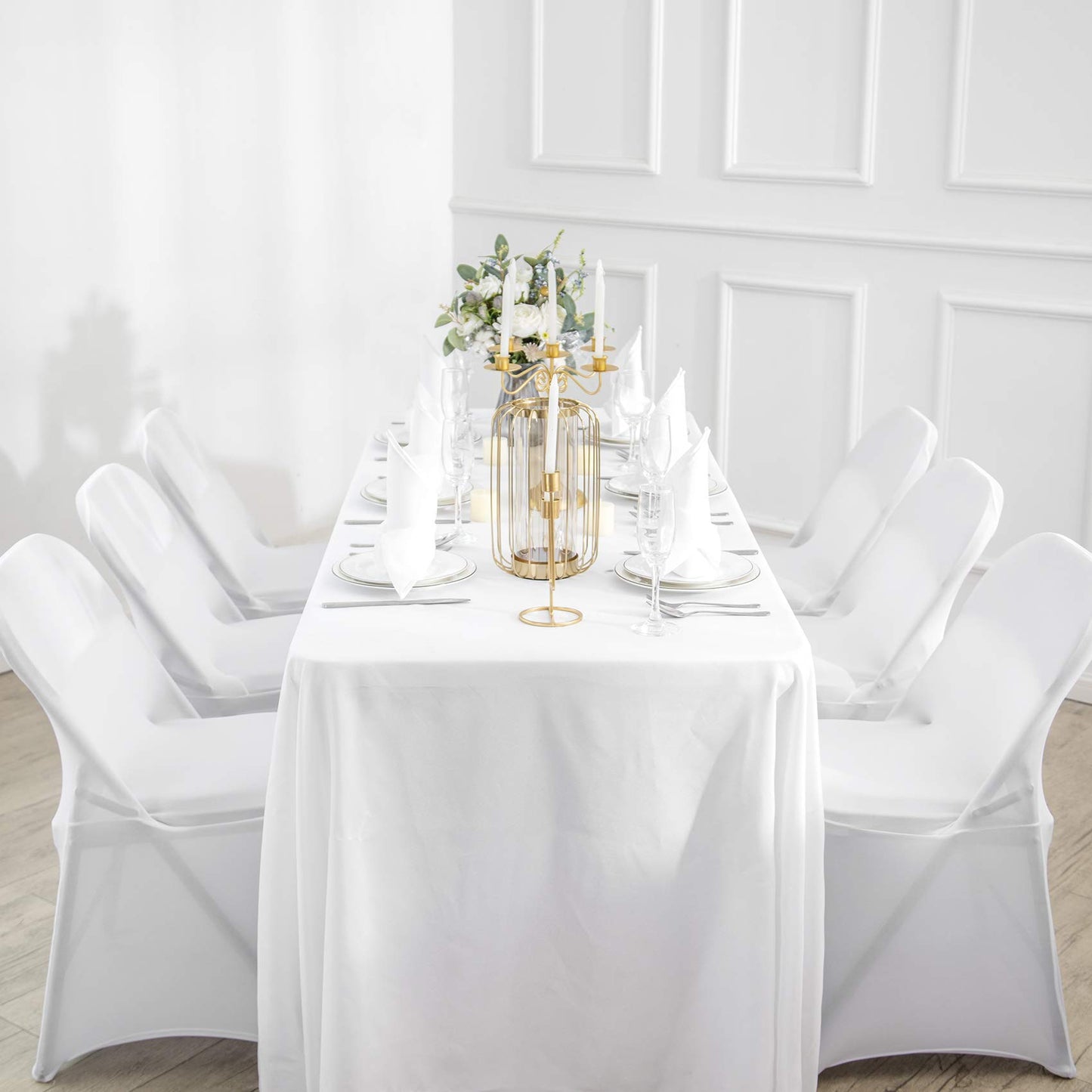 Ascoza 2pack 90x90 Inch White Square in Polyester Fabric Tablecloth for Wedding,Banquet,Restaurant and Parties