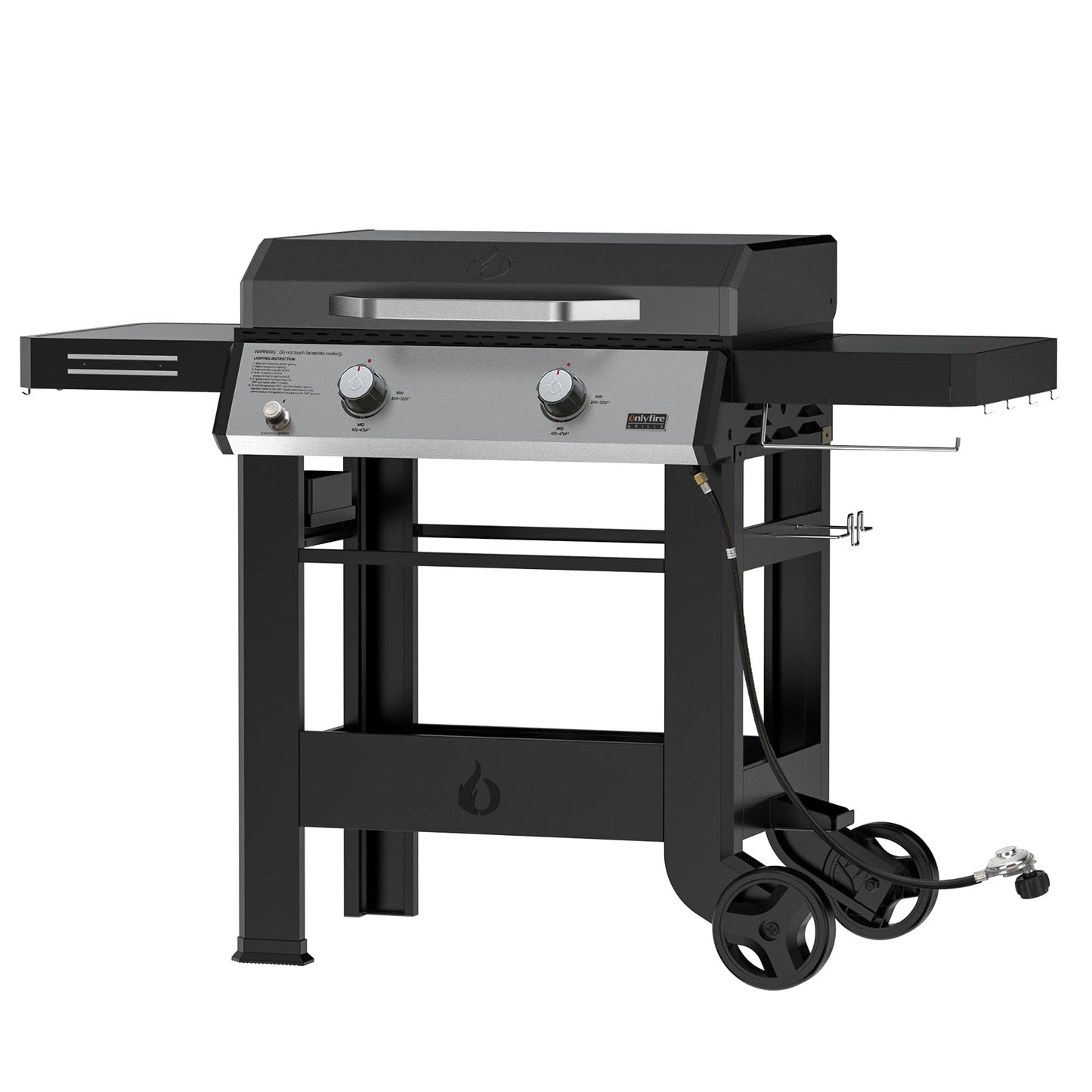ONLYFIRE GRILLS Heavy Duty Propane Gas Griddle with Grill Cover, Premium 2-Burner Flat Top Gas Griddle with 518 sq.in Cooking Area, Foldable Side Tables, for Outdoor Patio Backyard BBQ Party, GS351