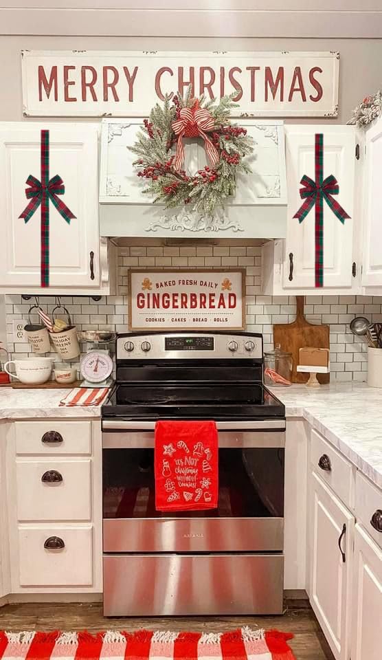 10 Pcs Red Green Plaid Christmas Cabinet Door Ribbon Bows Large Bow